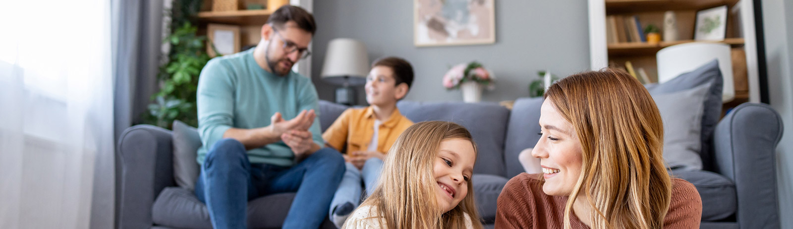Young family in living room